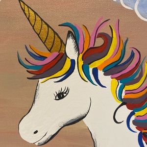 Unicorn horse Hand crafted painting acrylics 9x11” canvas board Hand painted